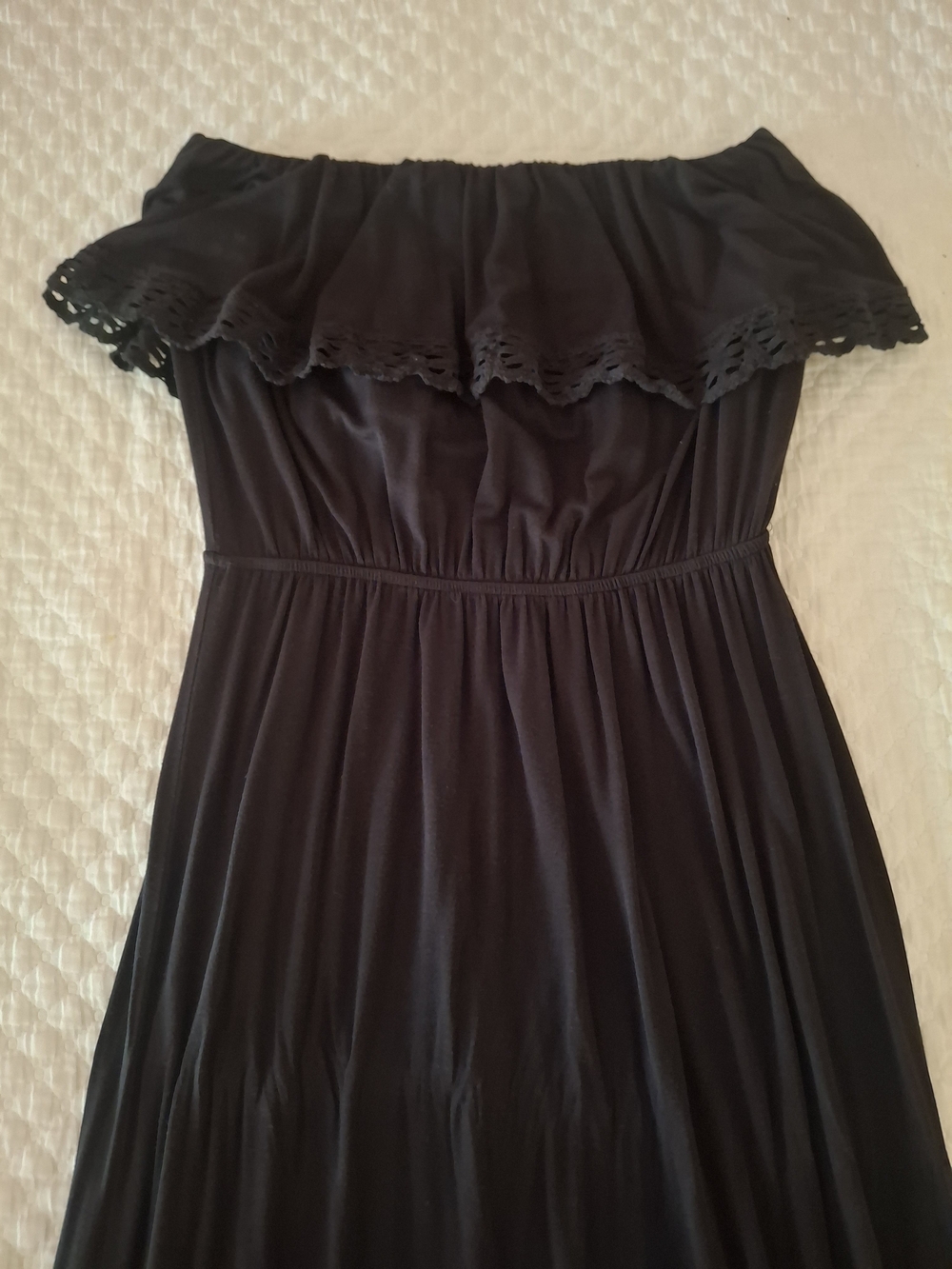 Felicity & Coco Black Off-Shoulder Maxi Dress with Eyelet Ruffle
